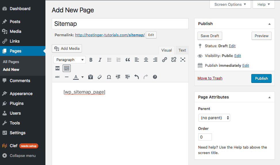 Теперь вы должны создать новую страницу и добавить шорткод [wp_sitemap_page], где вы хотите, чтобы HTML-карта сайта была видна