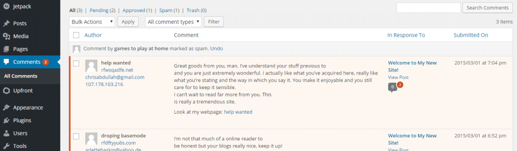Вот типичный пример спам-комментария в блоге WordPress